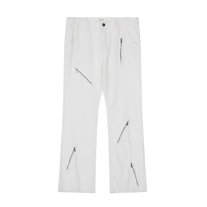 Cool Zipper Flared Denim Pants Casual Loose Slim Fit Trousers